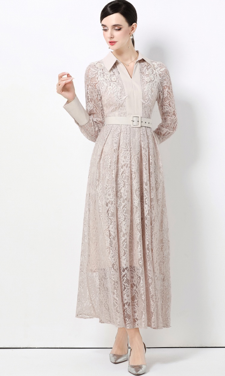 France style lace big skirt with belt dress