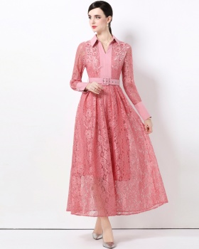 Light luxury long sleeve with belt France style slim dress