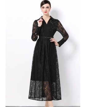 Slim with belt lace long sleeve France style dress