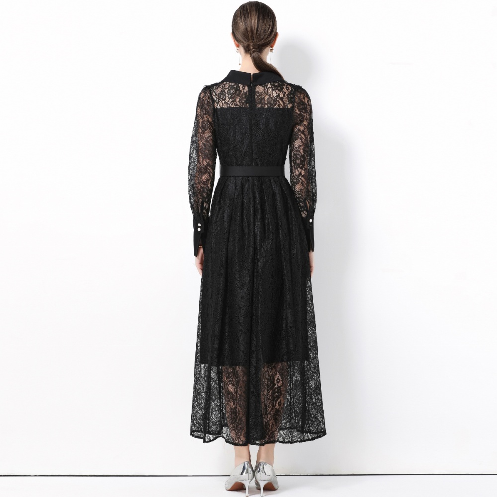 Slim with belt lace long sleeve France style dress