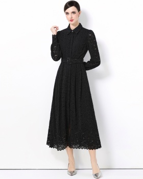 With belt lace dress temperament long dress for women