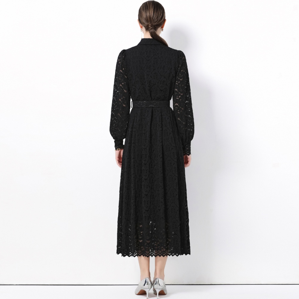 With belt lace dress temperament long dress for women