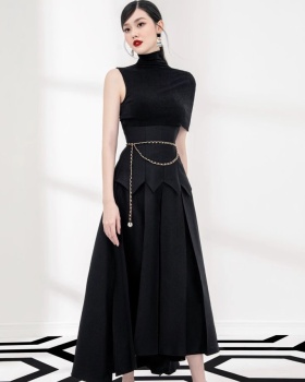 Spring and summer knitted dress Pseudo-two long dress