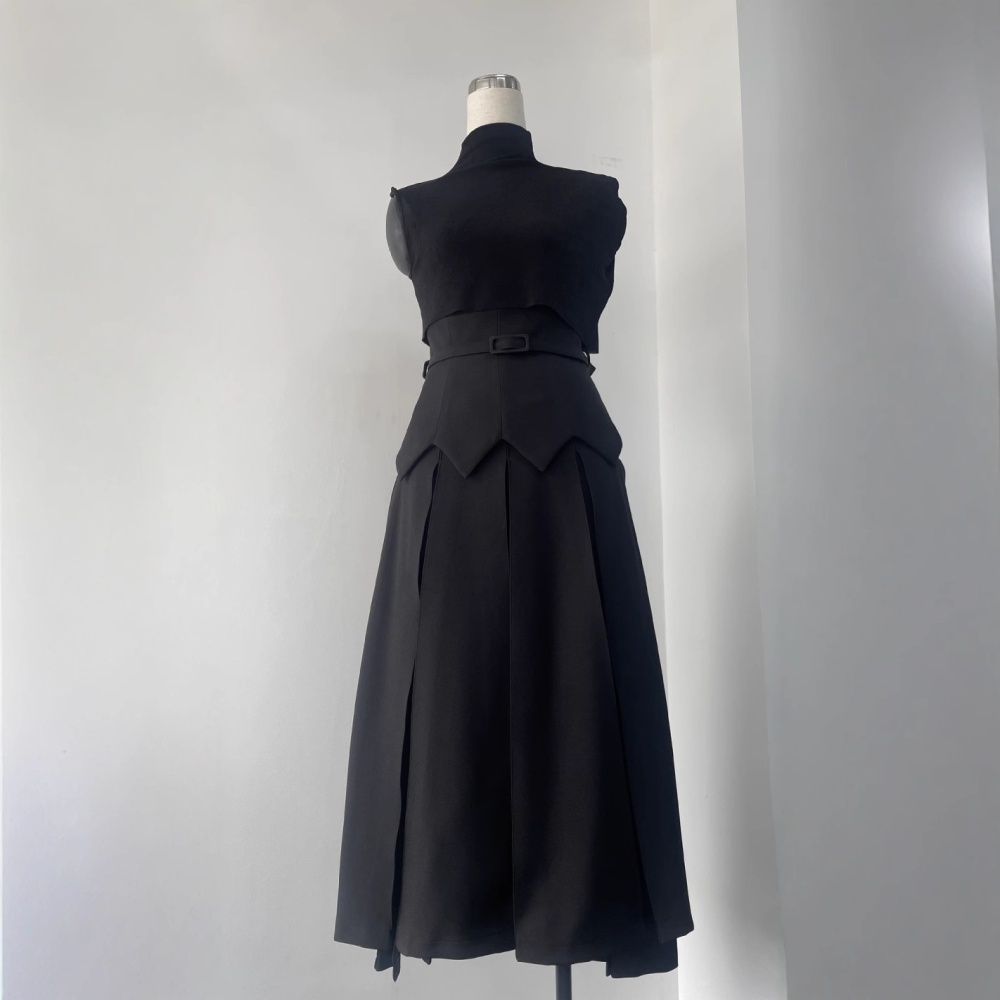 Spring and summer knitted dress Pseudo-two long dress