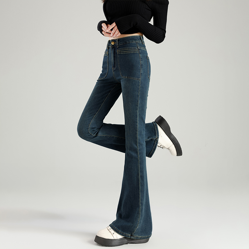 High waist slim jeans speaker mopping long pants for women