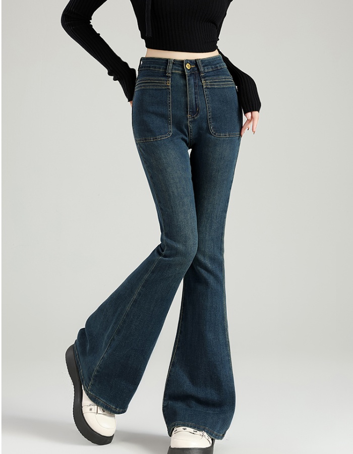 High waist slim jeans speaker mopping long pants for women