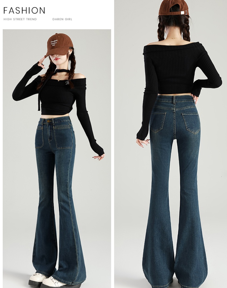 High waist slim jeans speaker mopping long pants for women