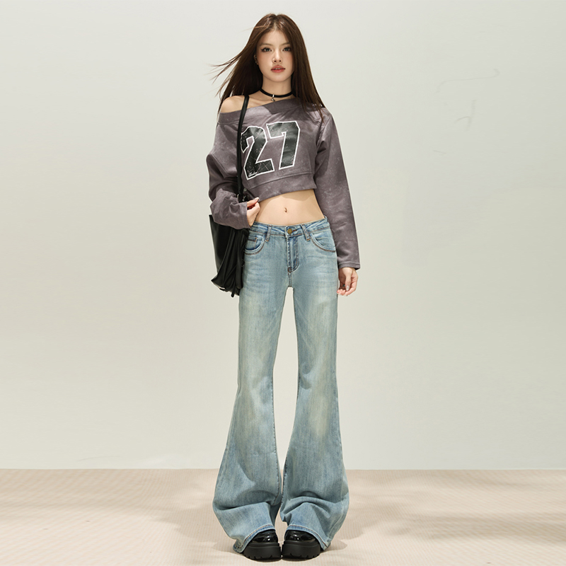 Drape autumn and winter flare pants blue jeans for women