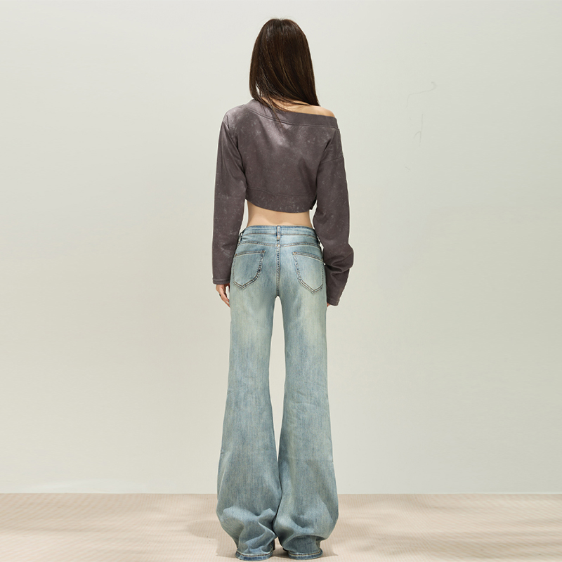 Drape autumn and winter flare pants blue jeans for women