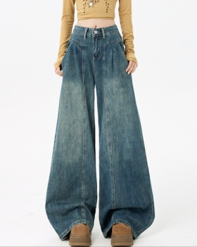 Wide leg retro long pants high waist jeans for women