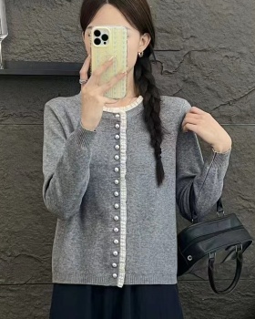 Lace fashion coat round neck cardigan