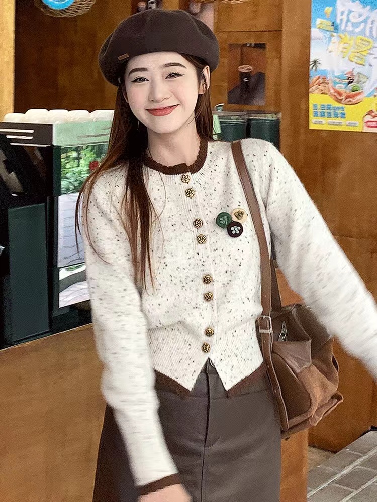 Knitted long sleeve sweater chanelstyle autumn tops for women