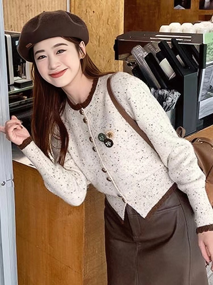 Knitted long sleeve sweater chanelstyle autumn tops for women