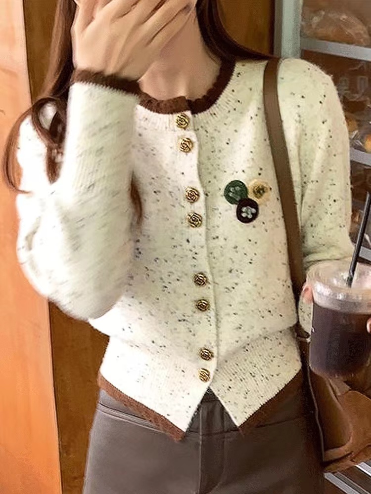 Knitted long sleeve sweater chanelstyle autumn tops for women