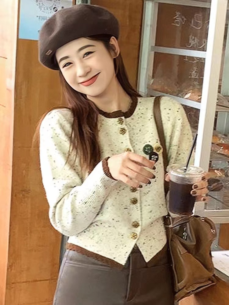 Knitted long sleeve sweater chanelstyle autumn tops for women