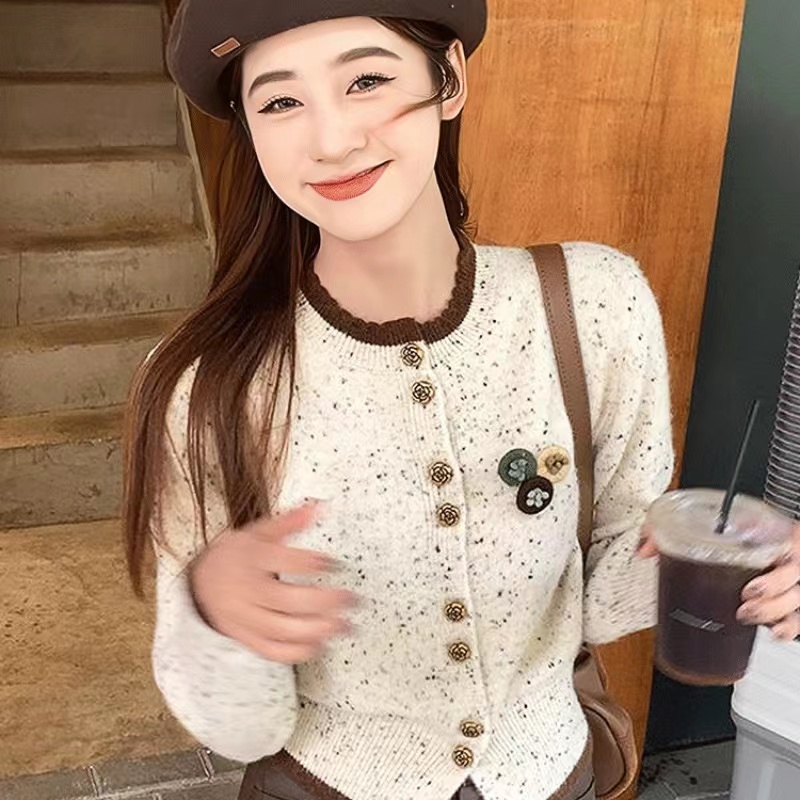 Knitted long sleeve sweater chanelstyle autumn tops for women