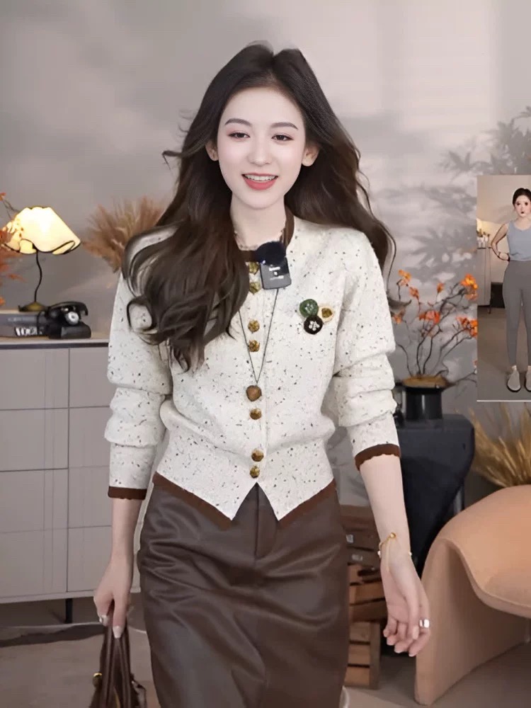 Knitted long sleeve sweater chanelstyle autumn tops for women