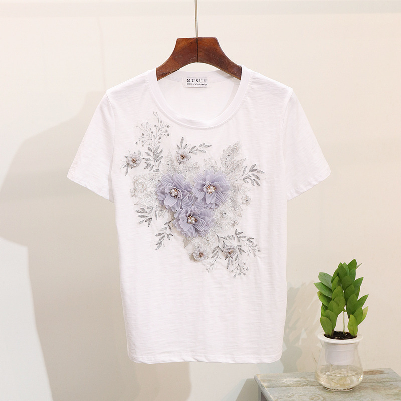 Short sleeve jeans stereoscopic T-shirt a set for women