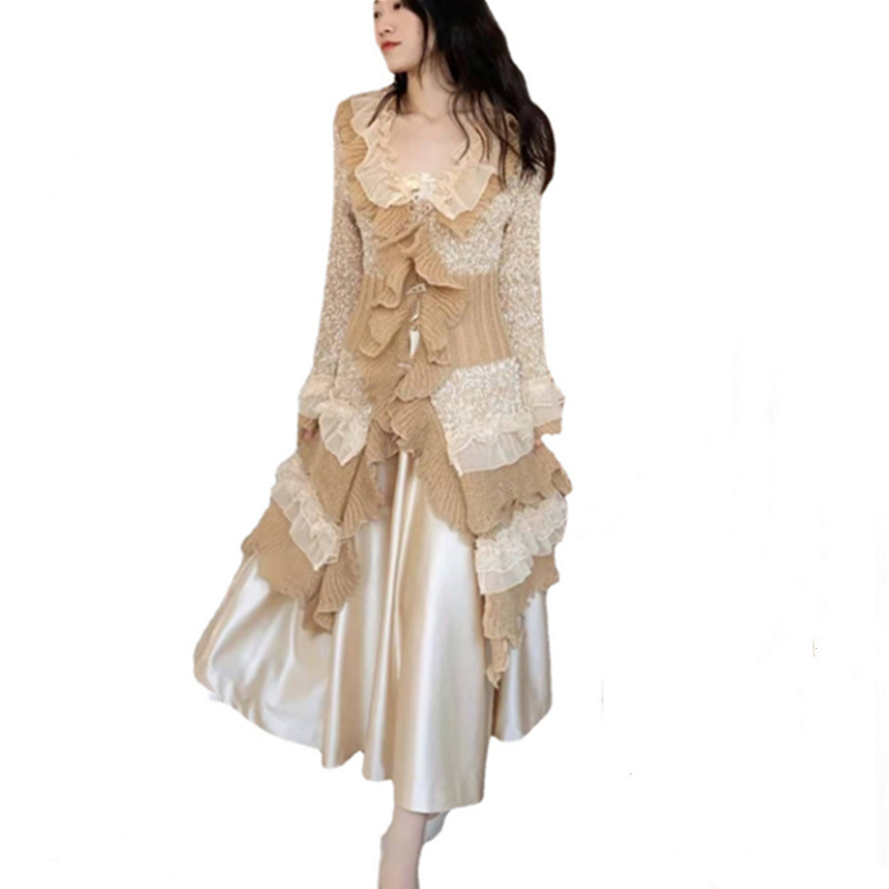 Trumpet sleeves lace coat cardigans sweater for women