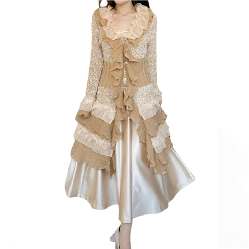 Trumpet sleeves lace coat cardigans sweater for women