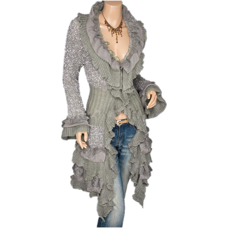 Trumpet sleeves lace coat cardigans sweater for women