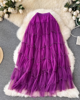 Cake pearl long skirt spring lotus leaf edges skirt