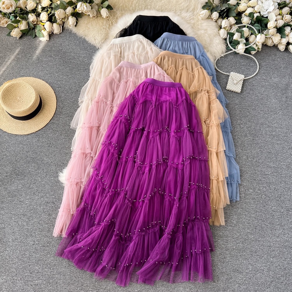 Cake pearl long skirt spring lotus leaf edges skirt