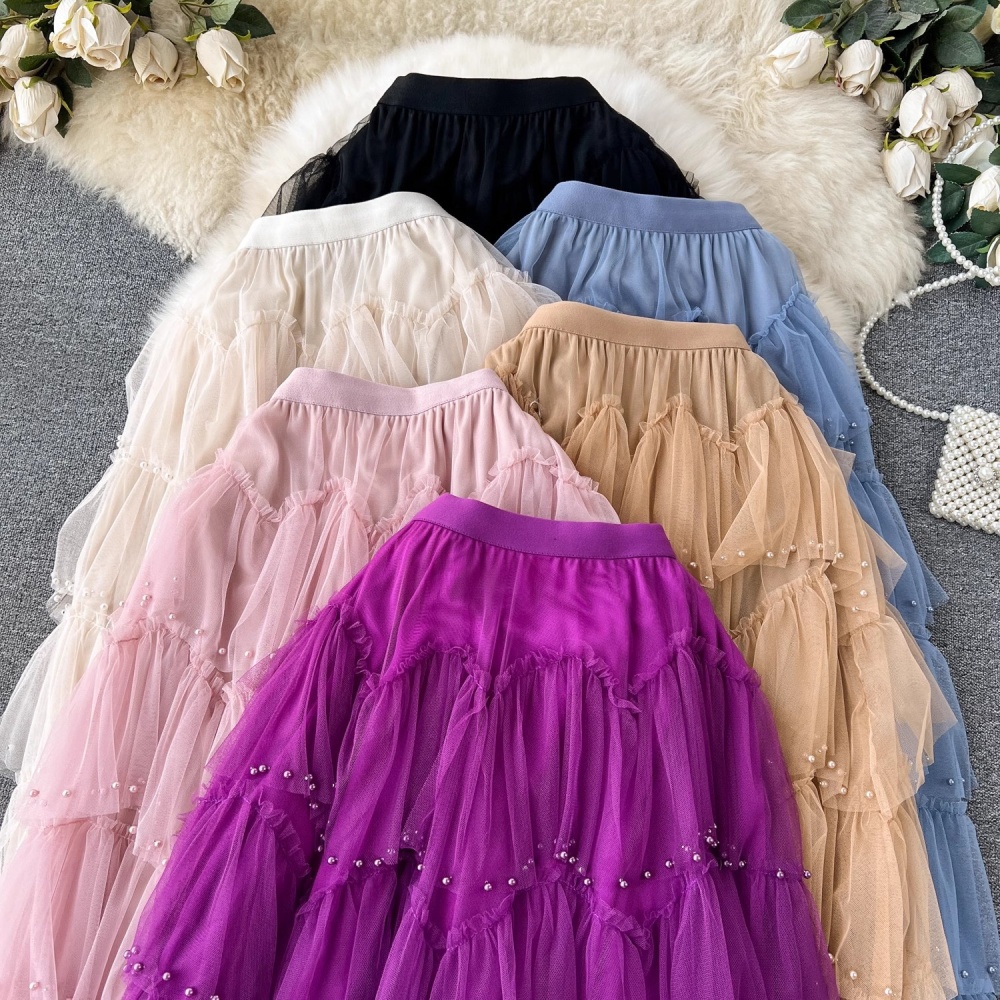 Cake pearl long skirt spring lotus leaf edges skirt