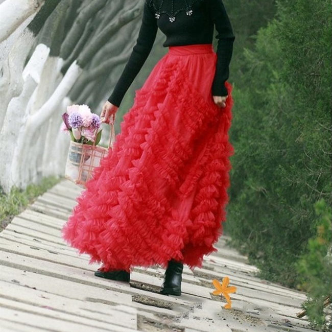 Slim big skirt gauze long skirt cake gorgeous skirt
