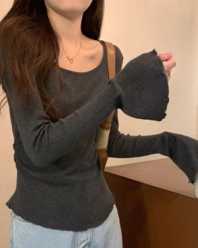 Knitted large collar wood ear tops autumn slim bottoming shirt