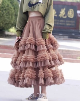 Long mixed colors gauze high waist skirt for women