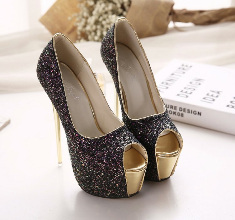 Sequins banquet stilettos very high sandals for women