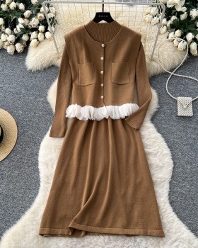 Inside the ride coat knitted dress 2pcs set for women