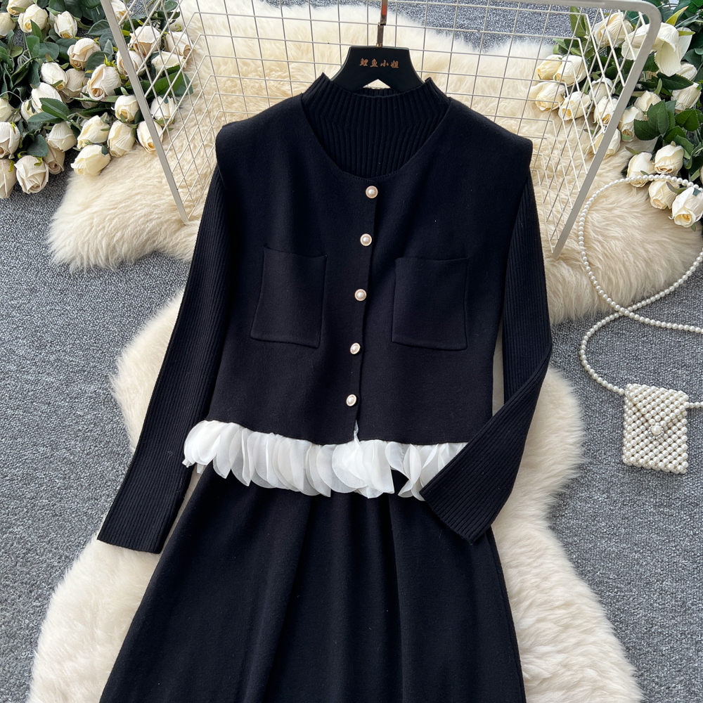 Inside the ride coat knitted dress 2pcs set for women