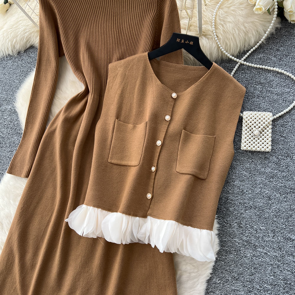 Inside the ride coat knitted dress 2pcs set for women