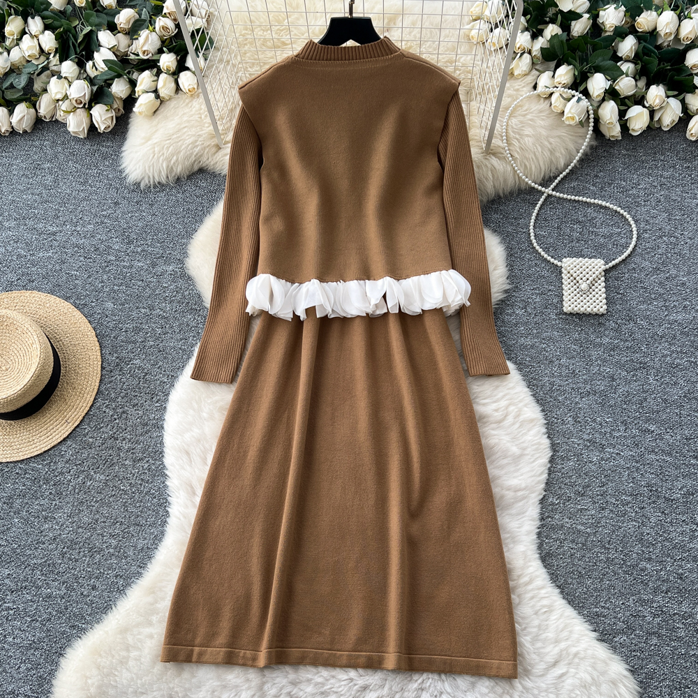 Inside the ride coat knitted dress 2pcs set for women