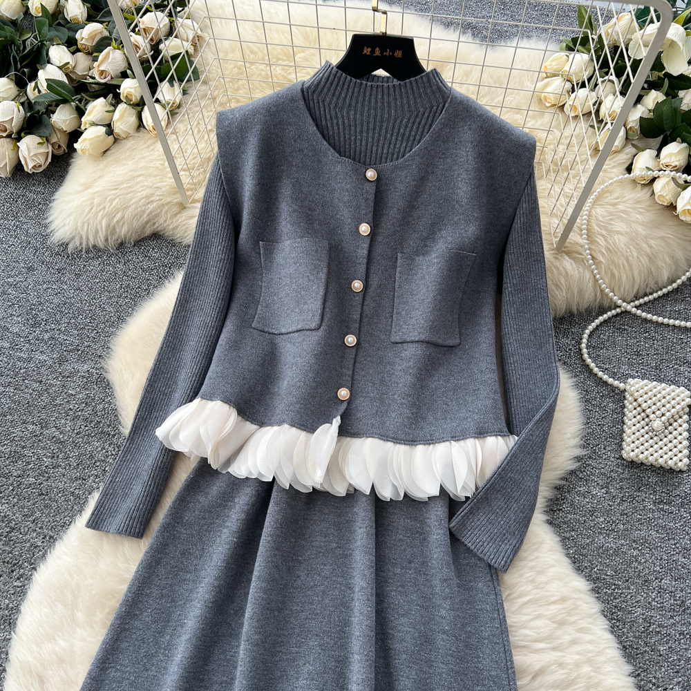 Inside the ride coat knitted dress 2pcs set for women
