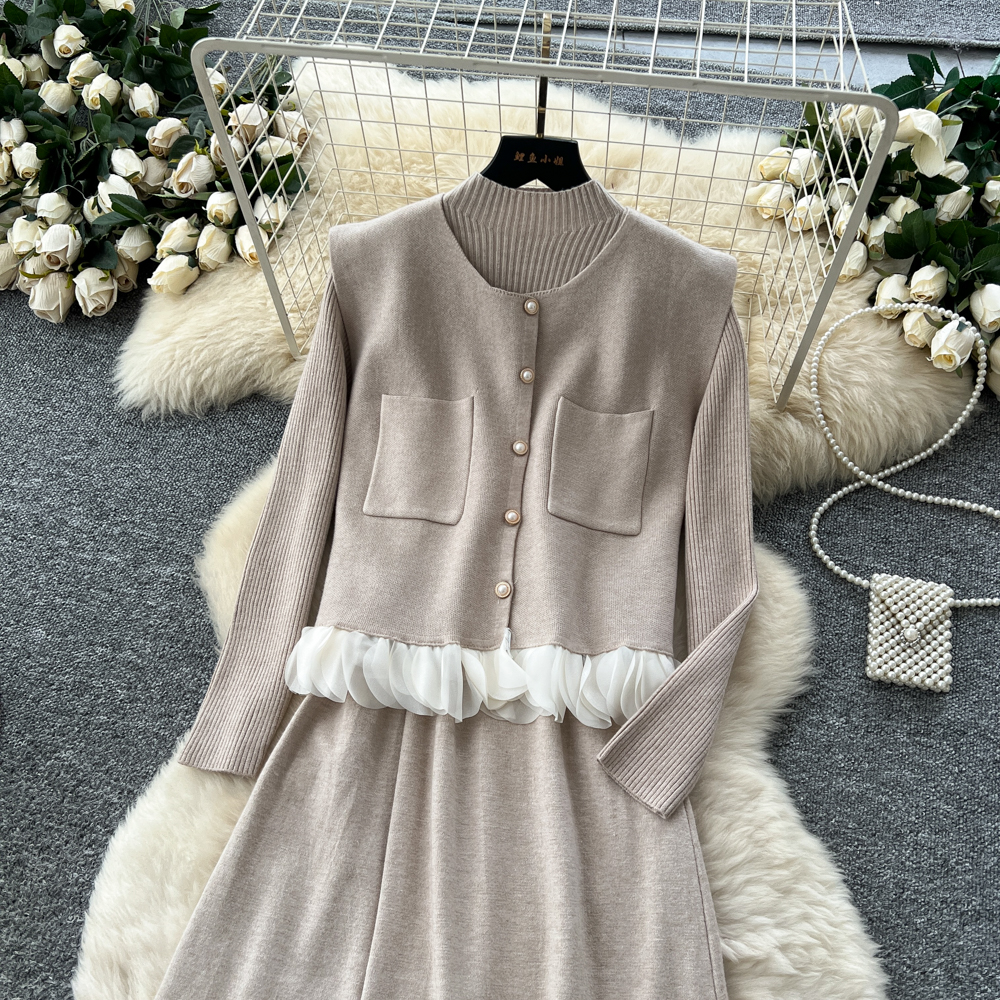 Inside the ride coat knitted dress 2pcs set for women