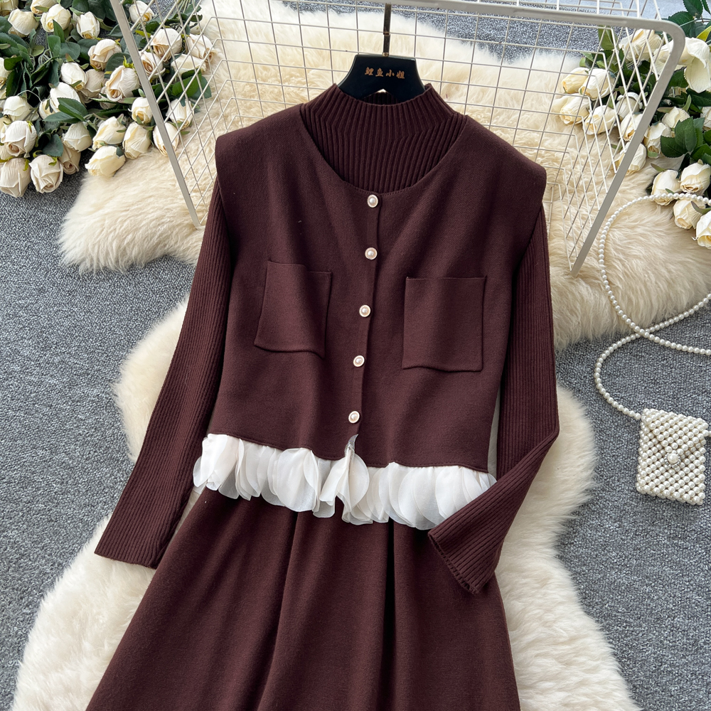 Inside the ride coat knitted dress 2pcs set for women