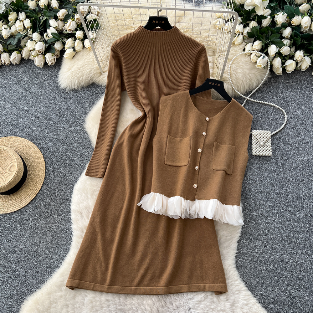 Inside the ride coat knitted dress 2pcs set for women