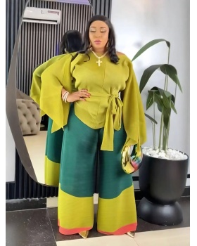 Splice straight pants wide leg European style tops 2pcs set