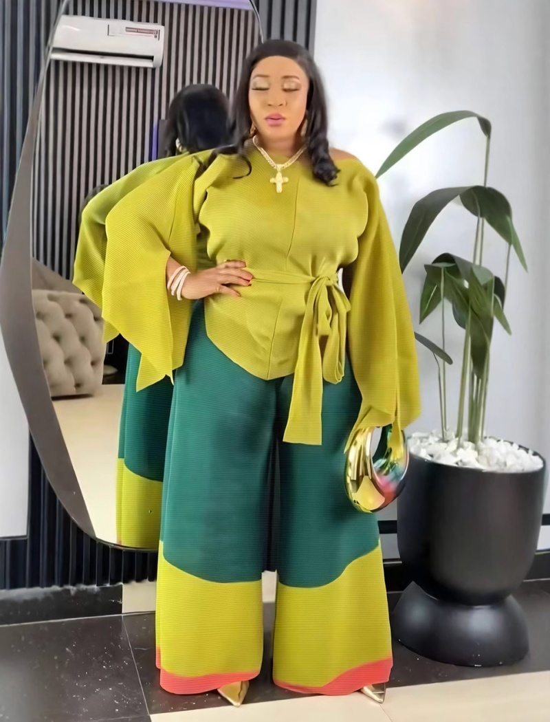 Splice straight pants wide leg European style tops 2pcs set