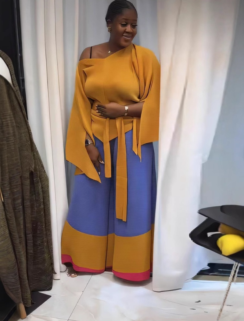 Splice straight pants wide leg European style tops 2pcs set