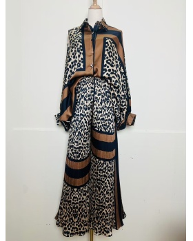 Printing shirt geometry wide leg pants 2pcs set for women