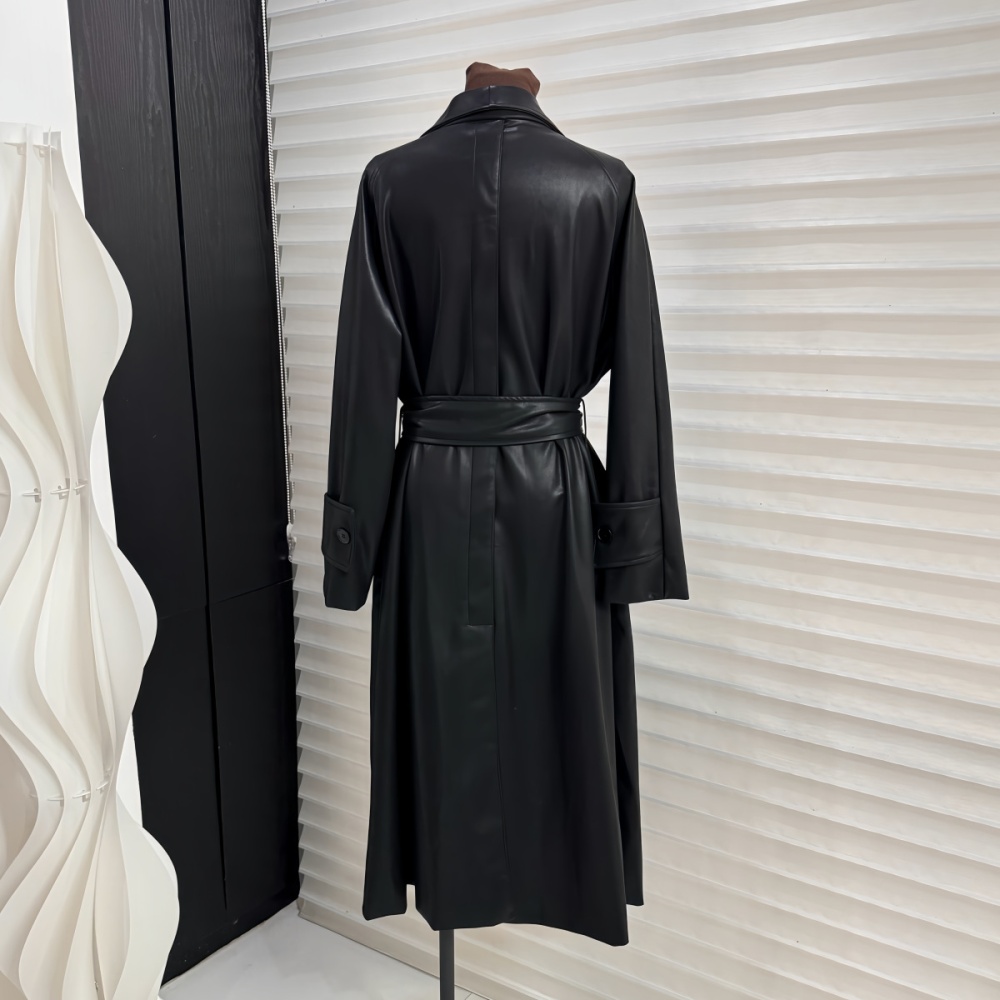 Large lapel overcoat temperament leather coat for women