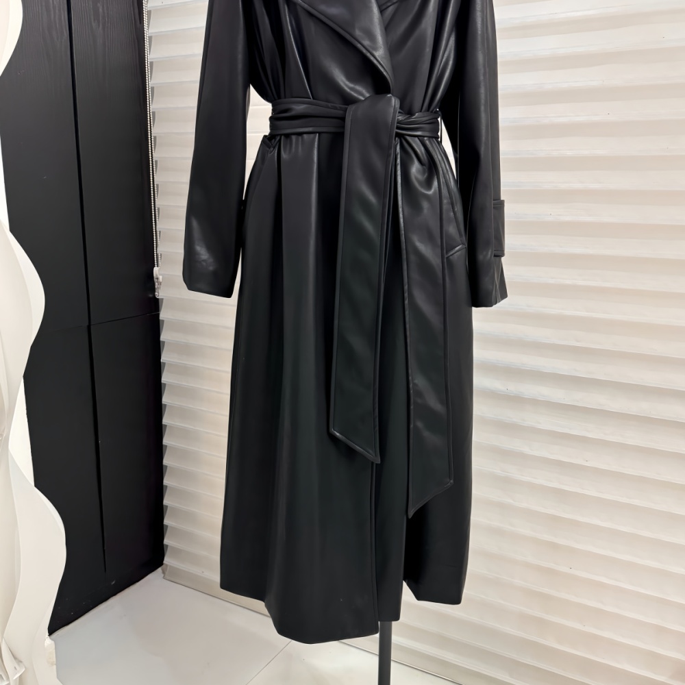 Large lapel overcoat temperament leather coat for women