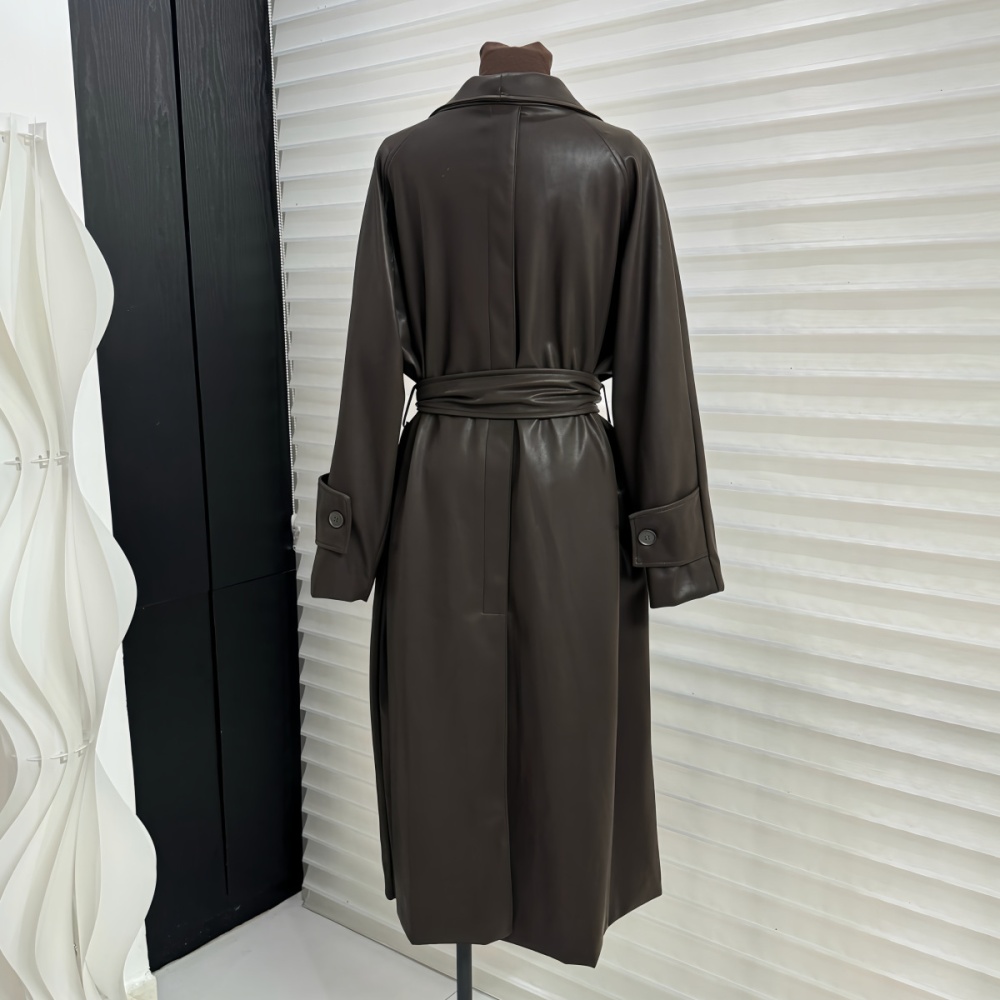 Large lapel overcoat temperament leather coat for women