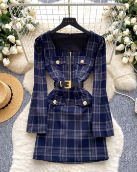 France style metal buckles plaid fashion dress for women