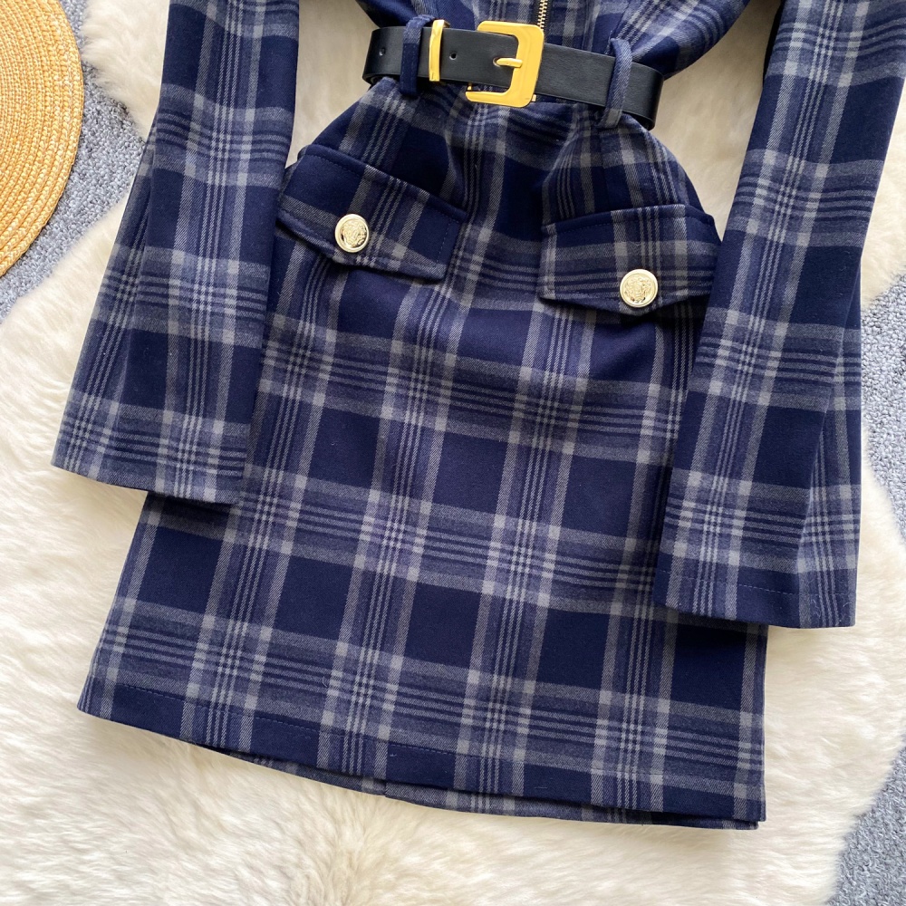 France style metal buckles plaid fashion dress for women