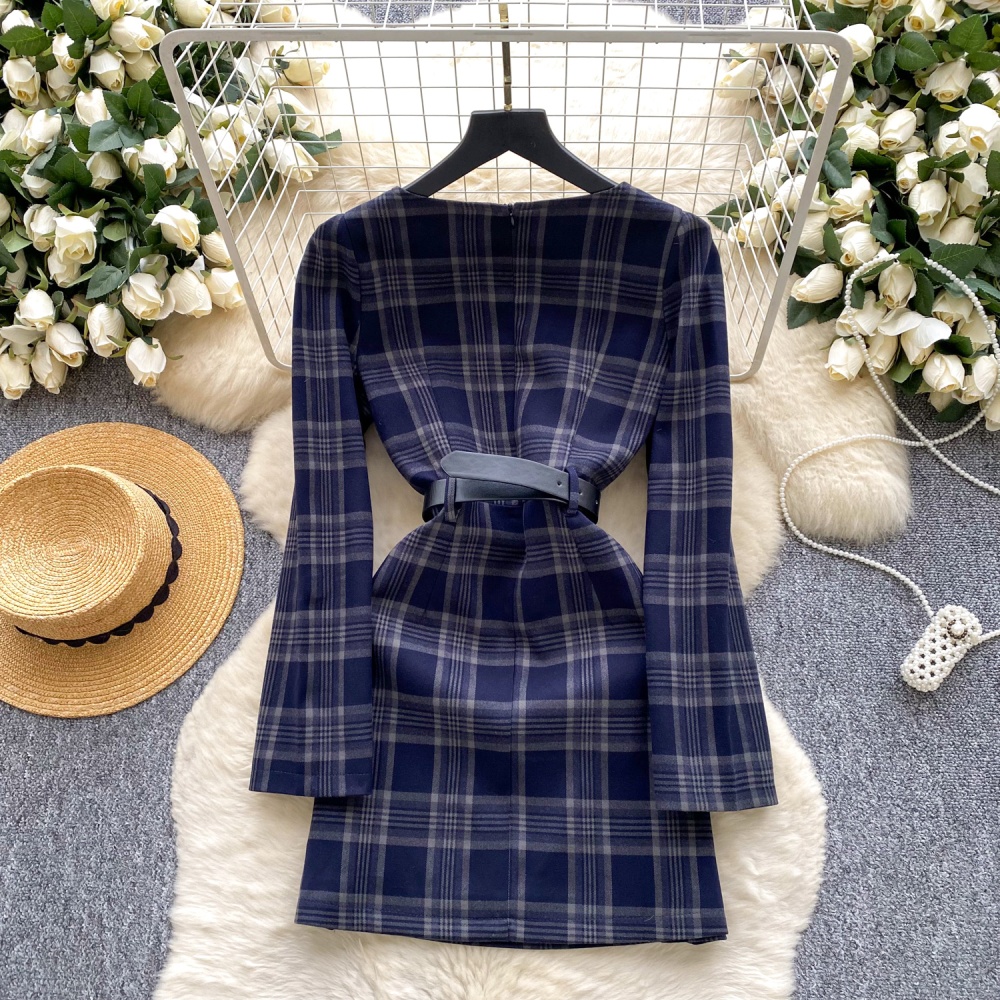 France style metal buckles plaid fashion dress for women